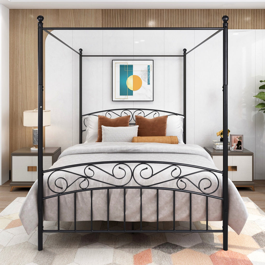 Metal Queen Canopy Bed with Headboard