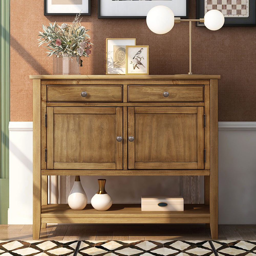 Console Table with Drawers, Cabinets and Shelf