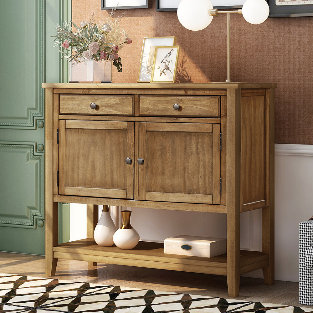 Console Table with Drawers, Cabinets and Shelf