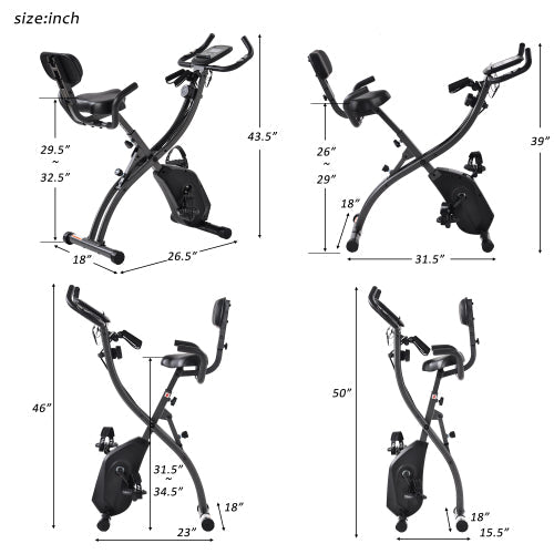 Folding Exercise Bike - 8 Levels Resistance Adjustments with Four Expansions Degree