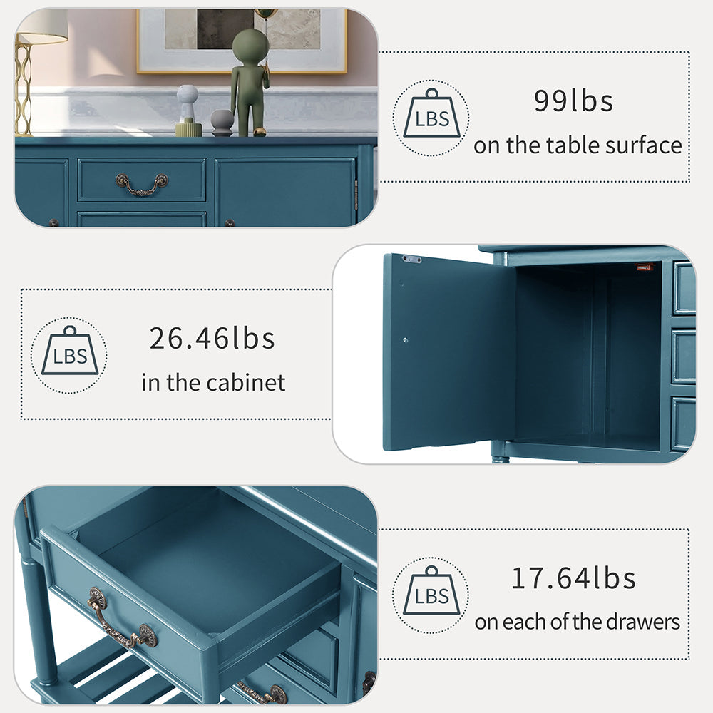 Console Table with 3 Drawers, 2 Cabinets and 1 Shelf, Blue