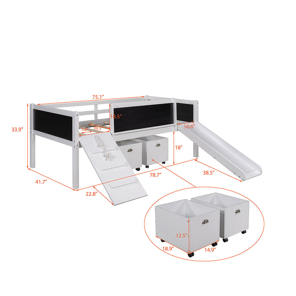 Twin size Loft Bed with Two Storage Boxes