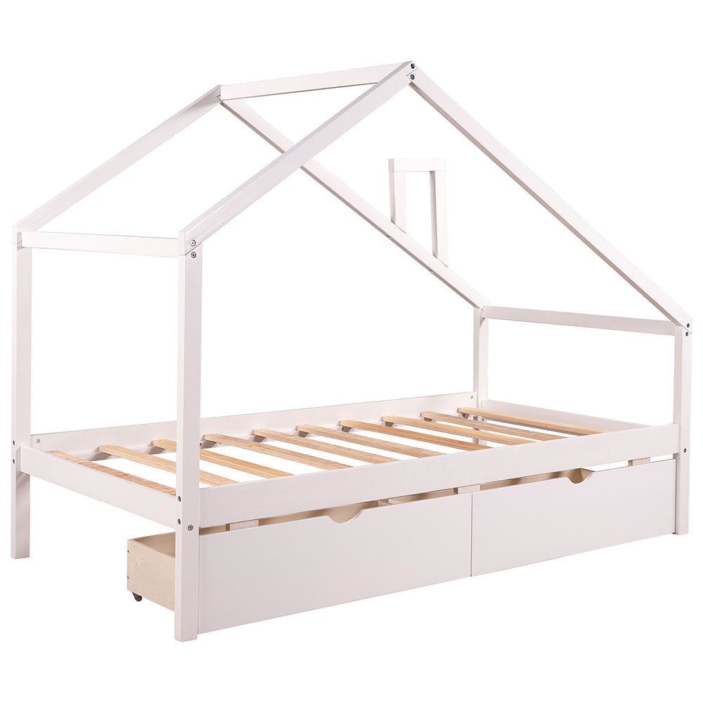 House Daybed Frame with Two Pull-out Drawers