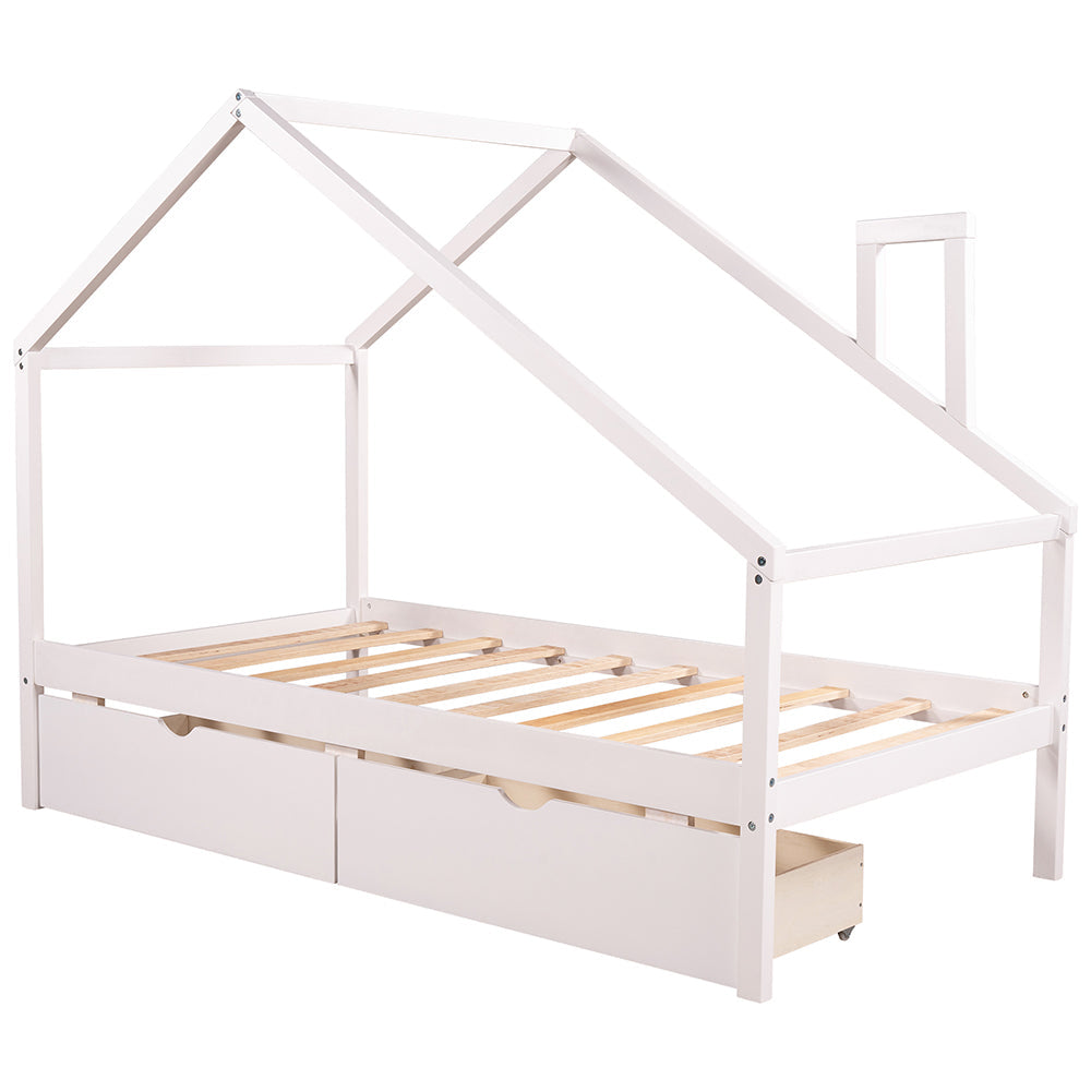 House Daybed Frame with Two Pull-out Drawers