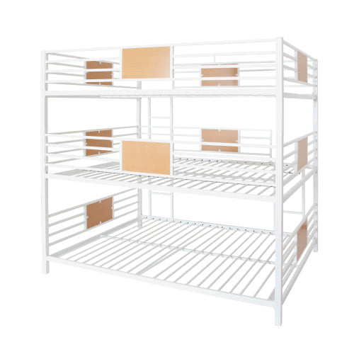 Full Triple Bunk Bed with Built-in Ladder, White