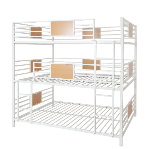 Full Triple Bunk Bed with Built-in Ladder, White