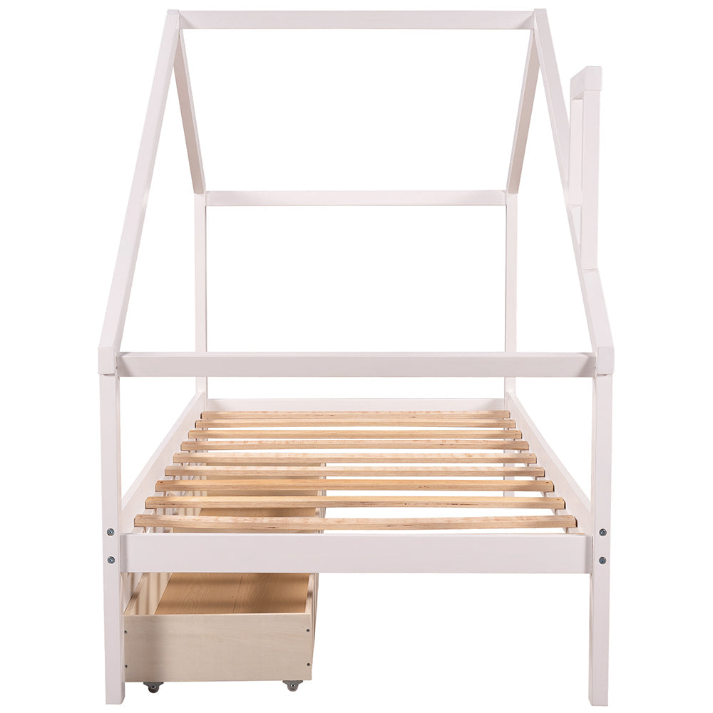 House Daybed Frame with Two Pull-out Drawers