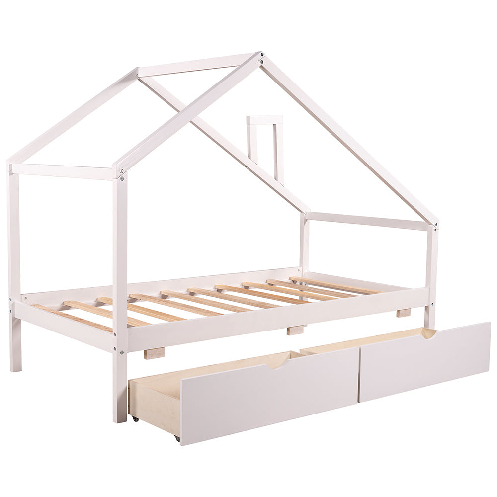 House Daybed Frame with Two Pull-out Drawers