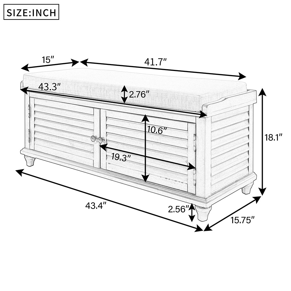 Wooden Storage Bench with Removable Cushion, Navy Blue