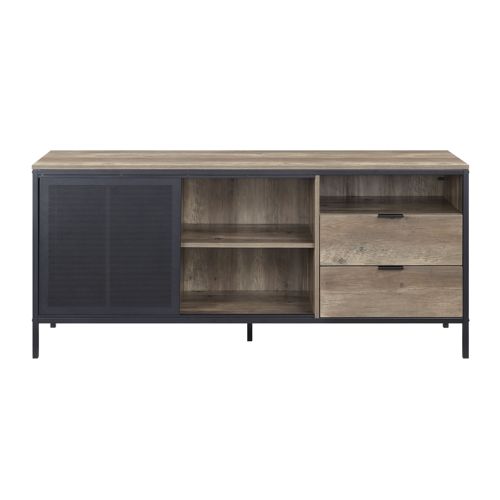 TV Stand with Sliding Door, Rustic Oak & Black