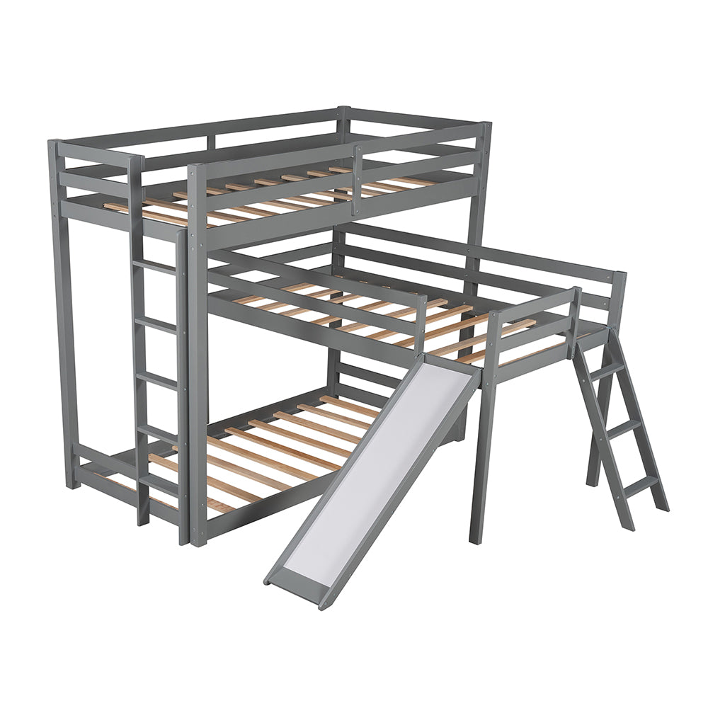 L-shaped Triple Bunk Bed with Slide