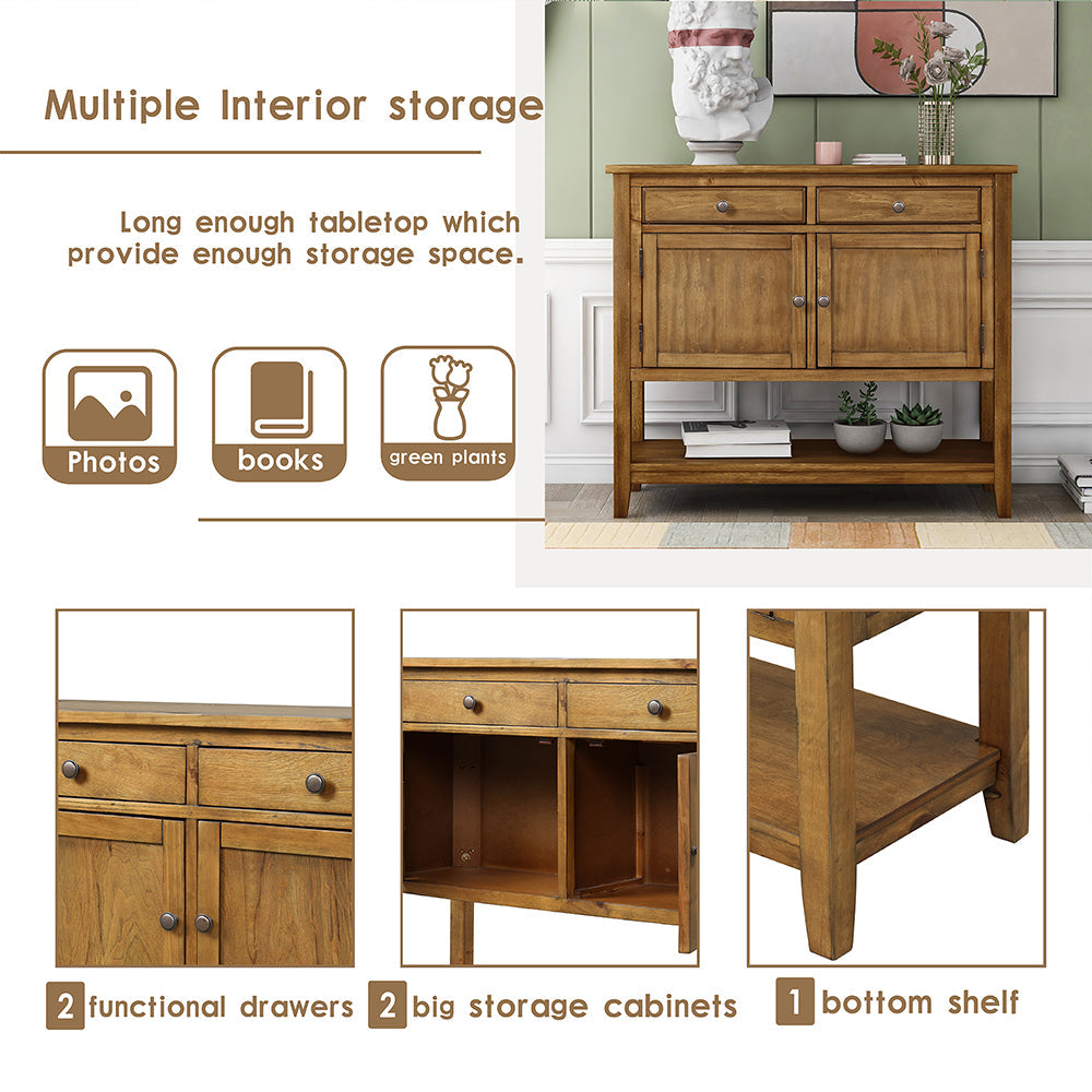 Console Table with Drawers, Cabinets and Shelf