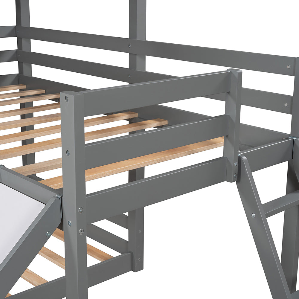 L-shaped Triple Bunk Bed with Slide