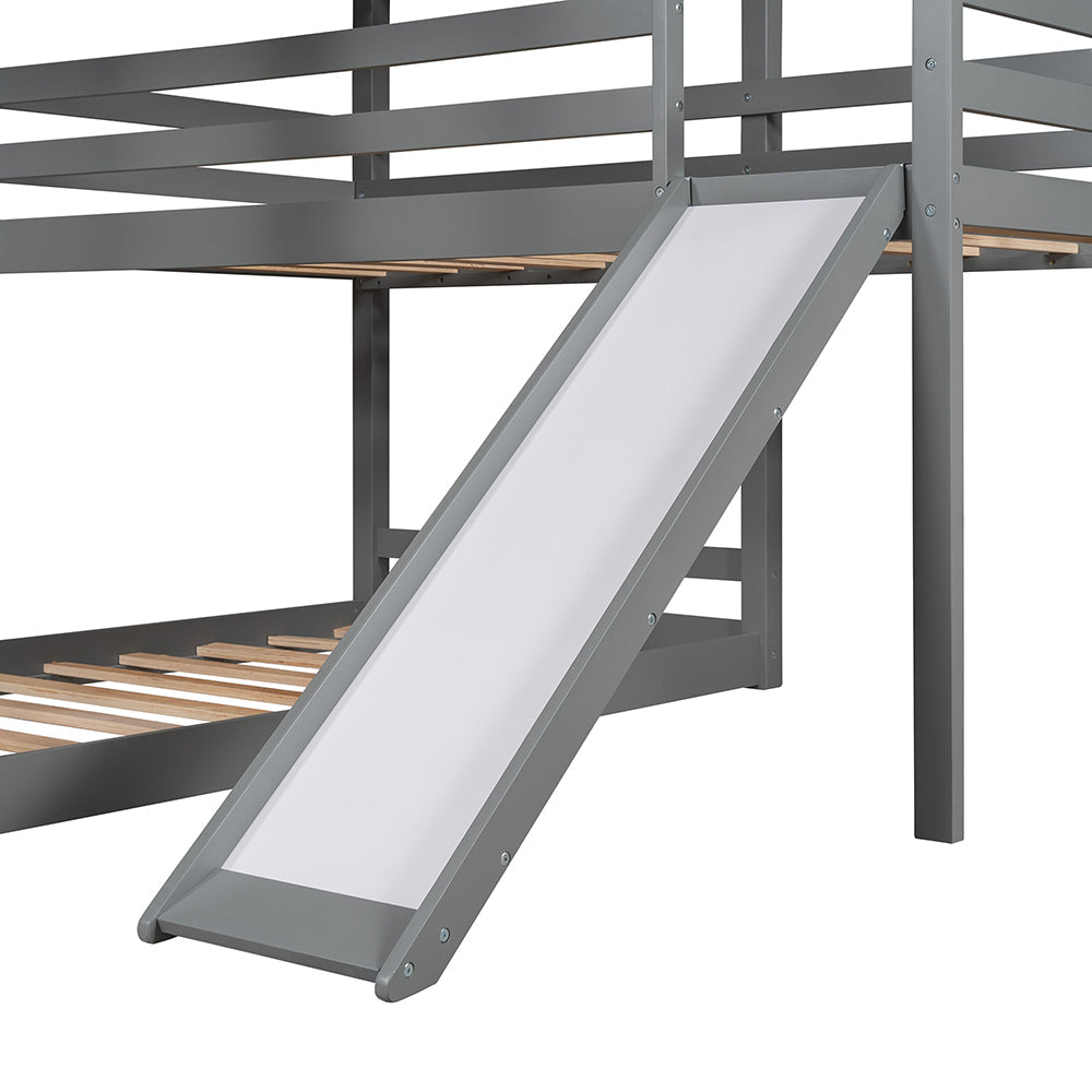 L-shaped Triple Bunk Bed with Slide