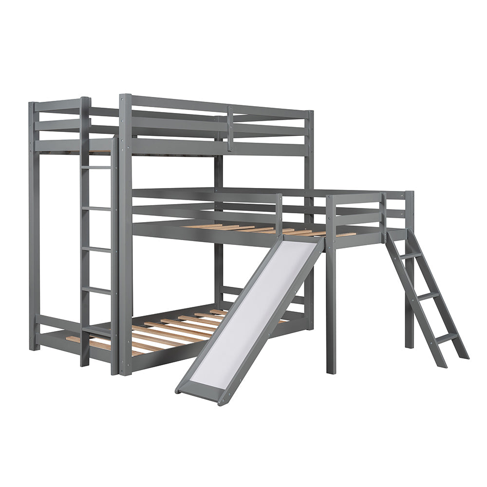 L-shaped Triple Bunk Bed with Slide