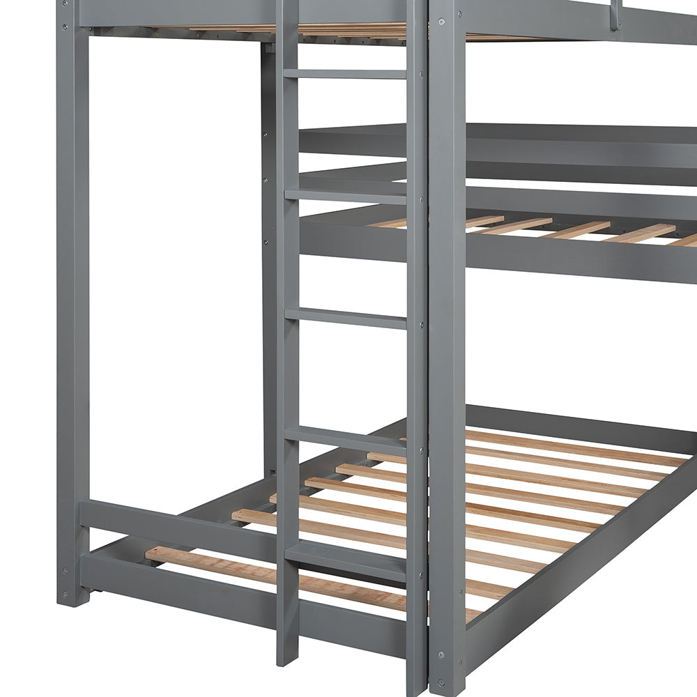 L-shaped Triple Bunk Bed with Slide