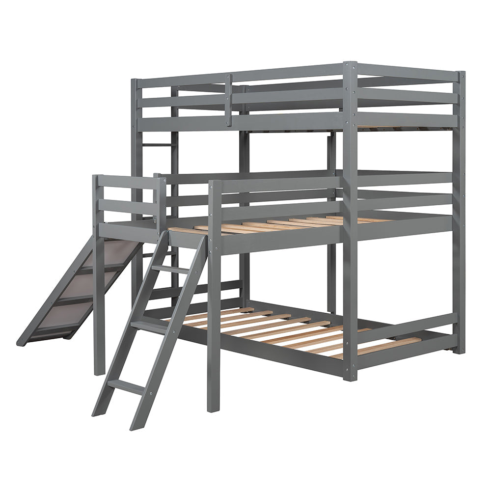 L-shaped Triple Bunk Bed with Slide