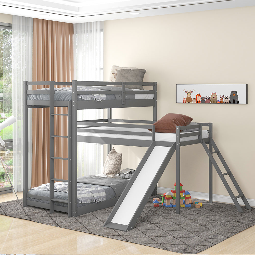 L-shaped Triple Bunk Bed with Slide