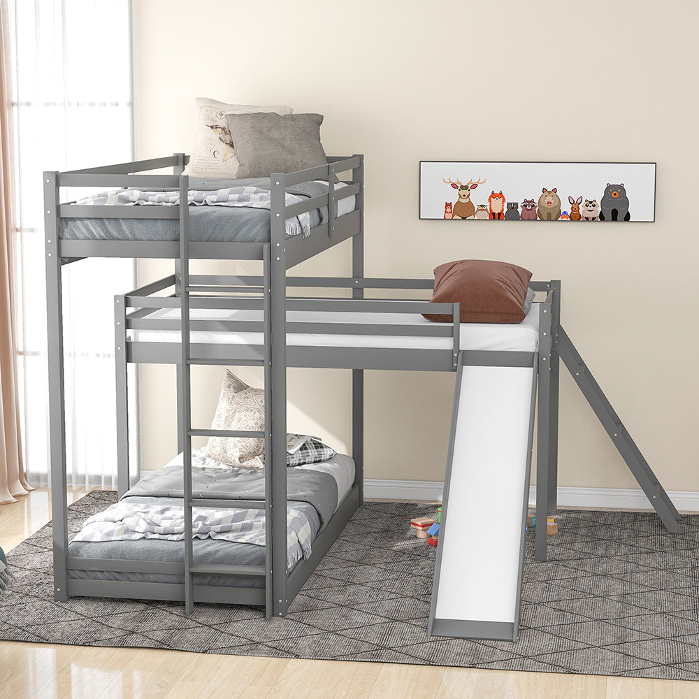 L-shaped Triple Bunk Bed with Slide