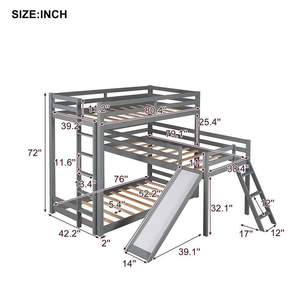 L-shaped Triple Bunk Bed with Slide