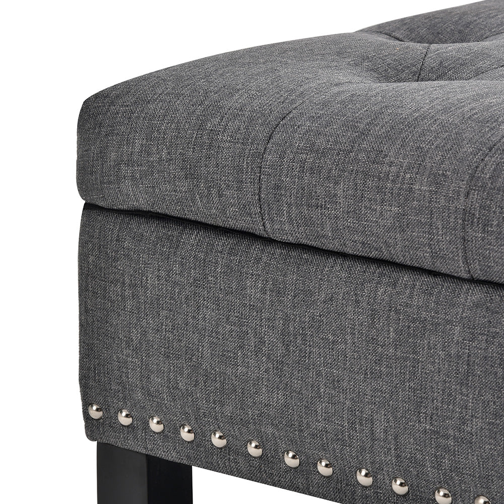 Upholstered Storage Bench with Shelf, Gray