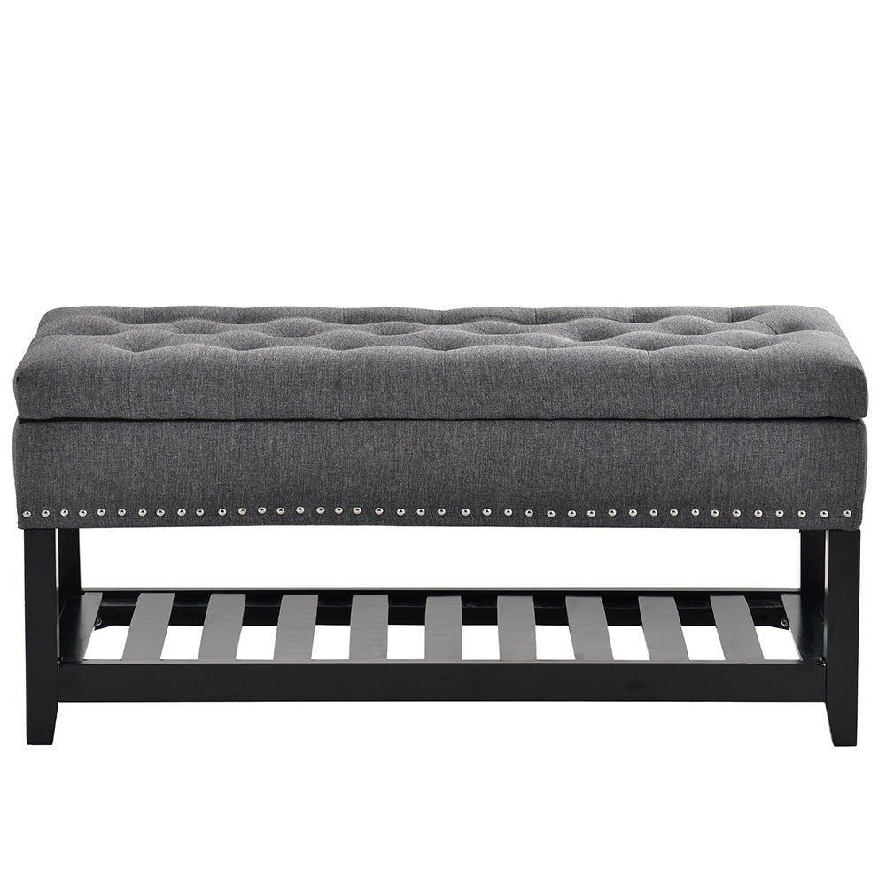 Upholstered Storage Bench with Shelf