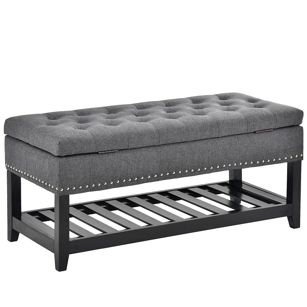 Upholstered Storage Bench with Shelf