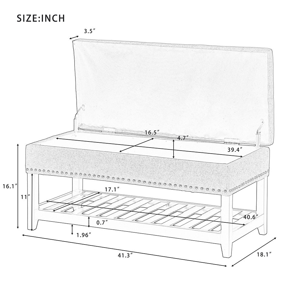 Upholstered Storage Bench with Shelf