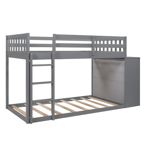 Twin over Twin Bunk Bed with Storage Cabinet, Gray