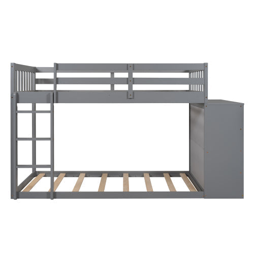 Twin over Twin Bunk Bed with Storage Cabinet, Gray