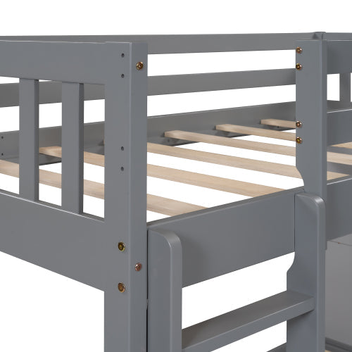 Twin over Twin Bunk Bed with Storage Cabinet, Gray