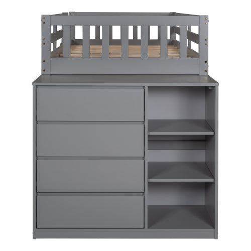 Twin over Twin Bunk Bed with Storage Cabinet, Gray