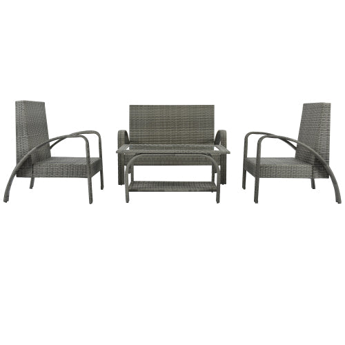 Patio 4pcs Sectional Rattan Sofa Set with Glass Tea Table