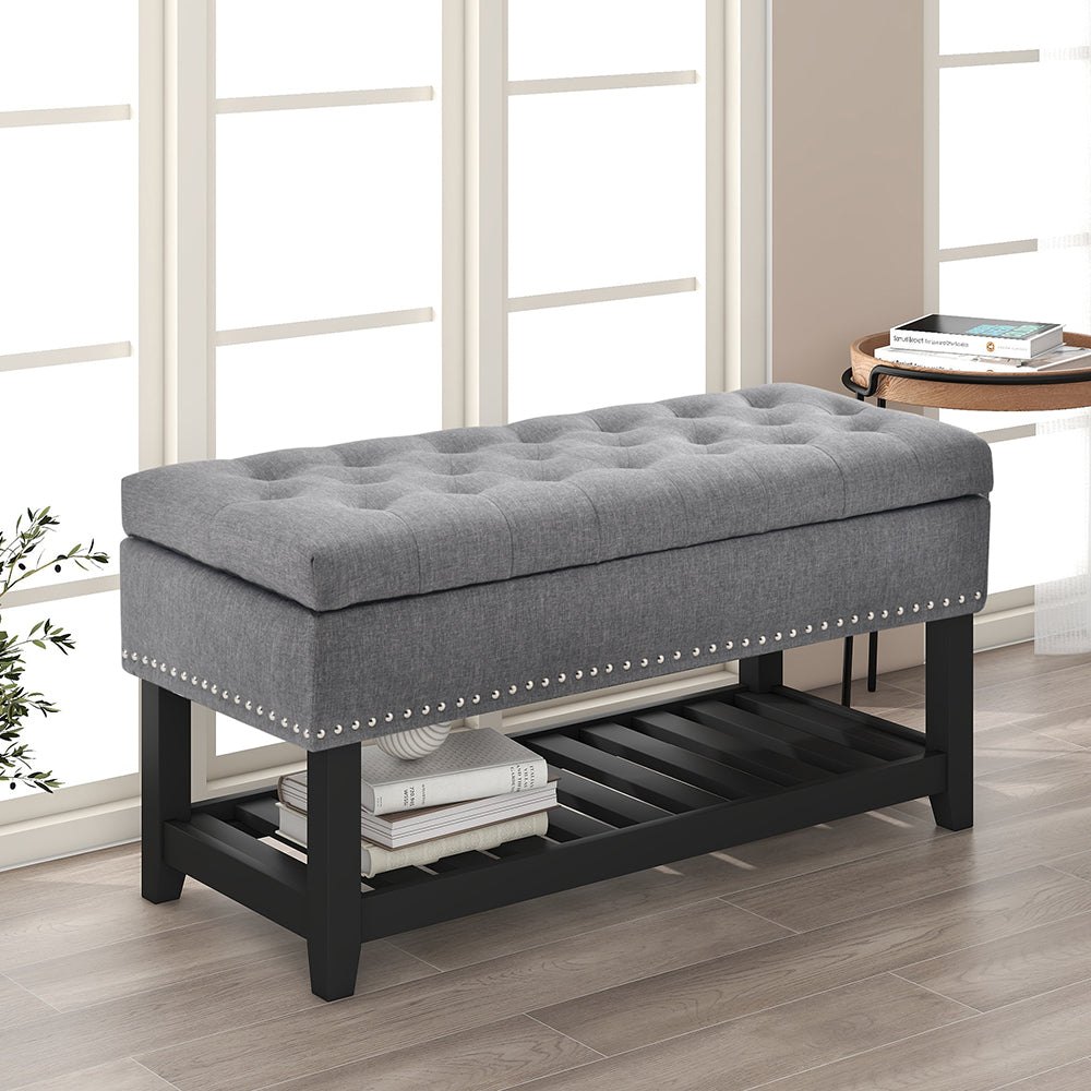 Upholstered Storage Bench with Shelf