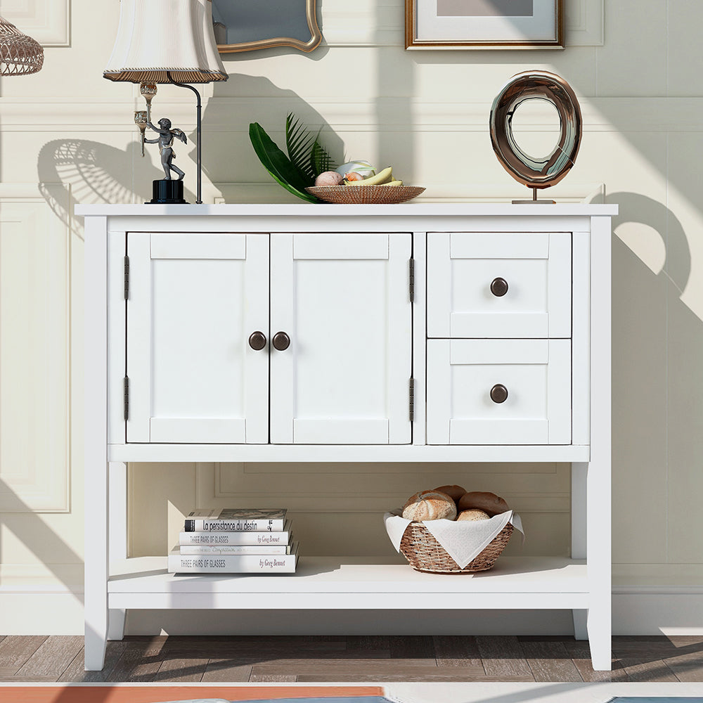 Modern Console Table with 2 Drawers, 1 Cabinet and 1 Shelf, White