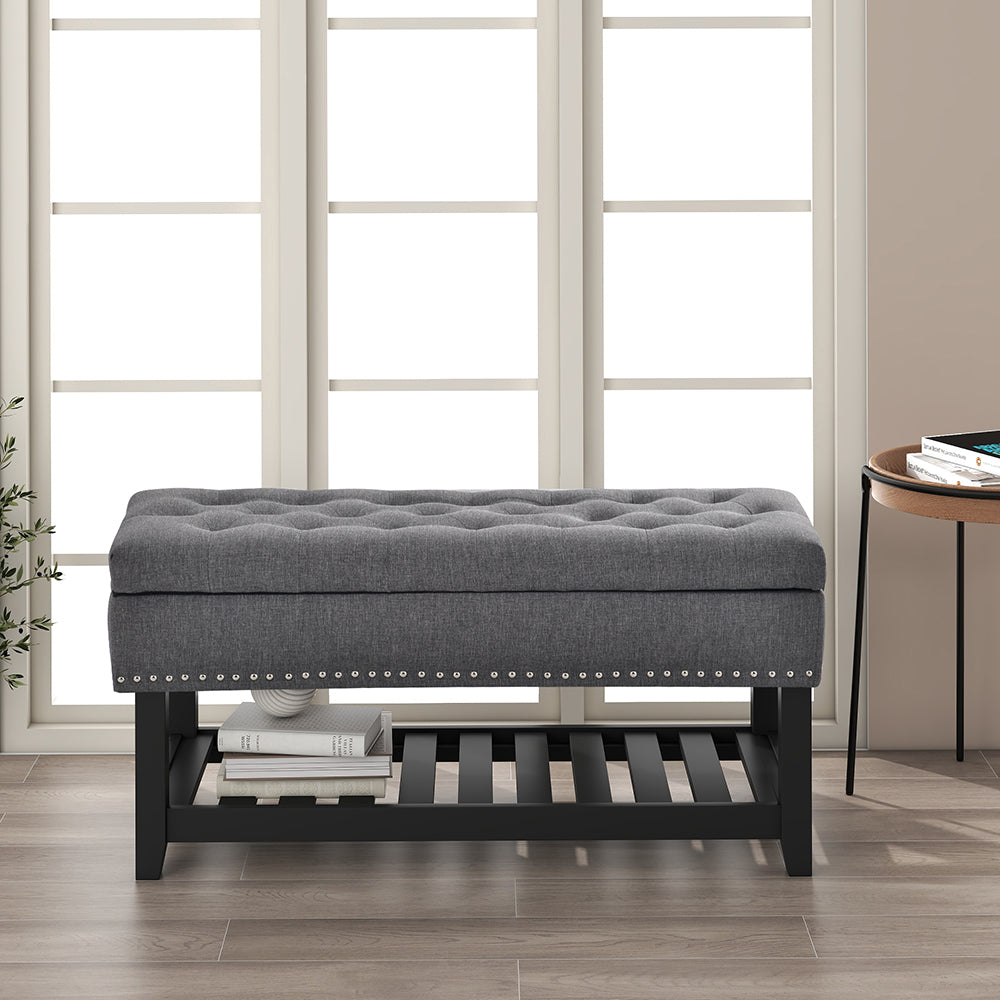 Upholstered Storage Bench with Shelf