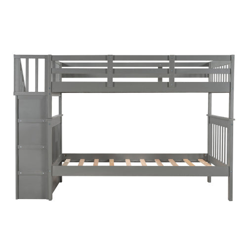 Stairway Twin-Over-Bunk Bed with Storage, Gray