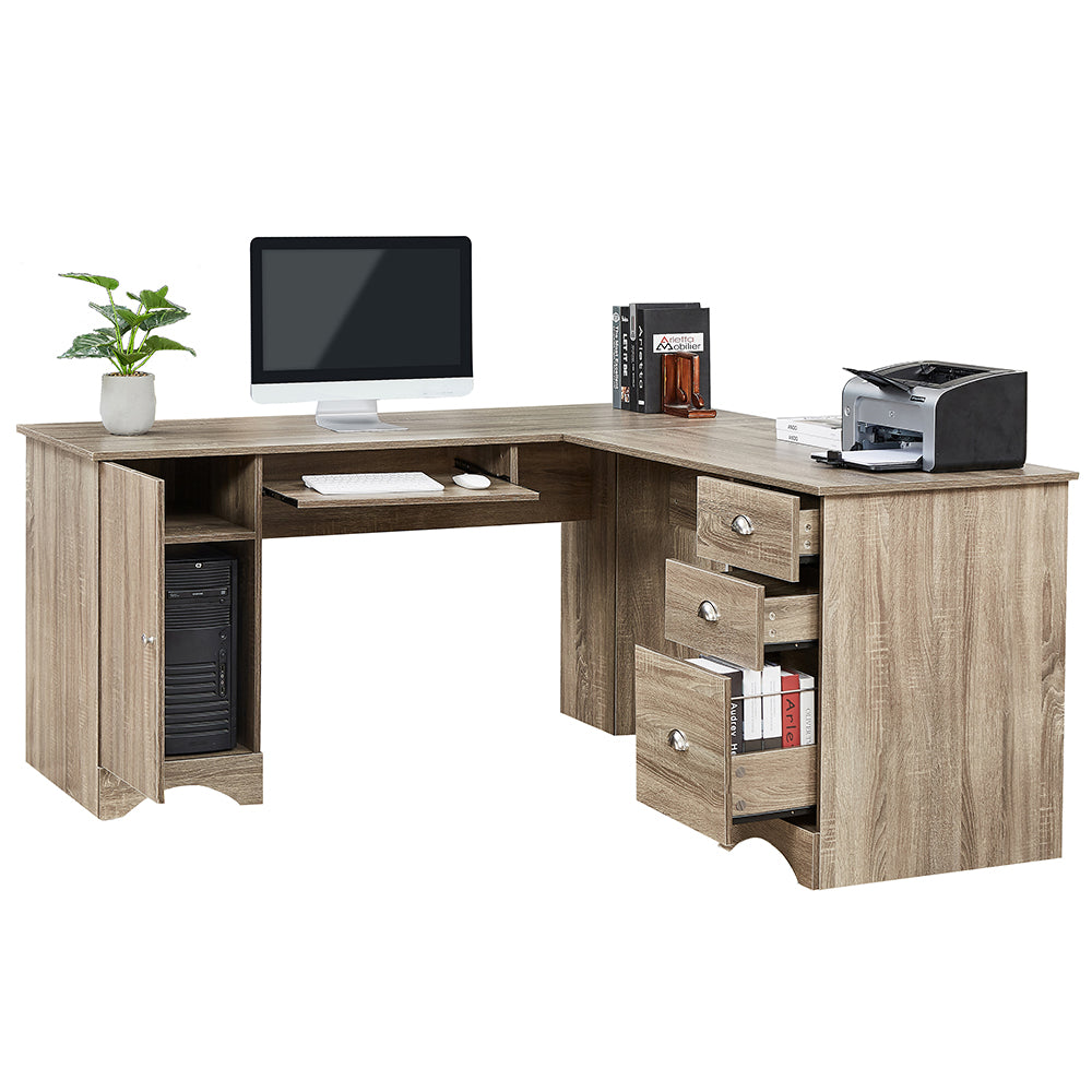 L-shaped Office Desk with Storage and Shelf