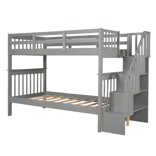 Stairway Twin-Over-Bunk Bed with Storage, Gray