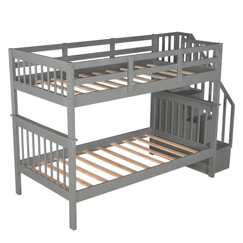 Stairway Twin-Over-Bunk Bed with Storage, Gray