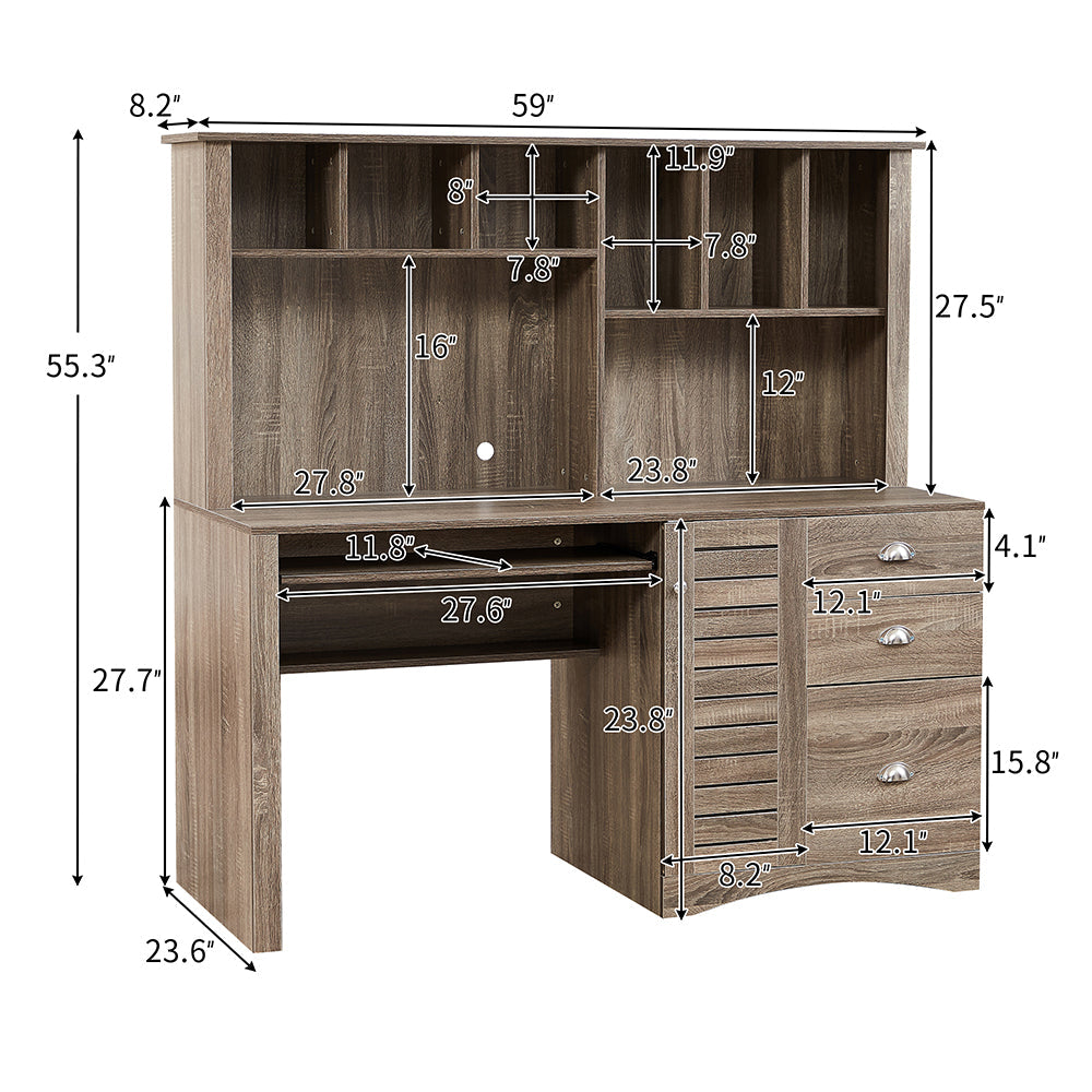 Office Desk with Hutch and Shelves and Drawers