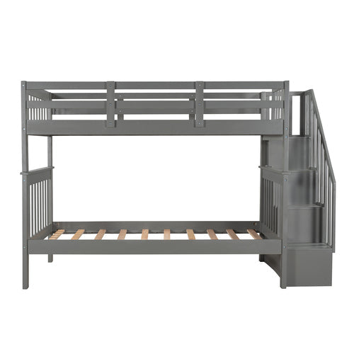 Stairway Twin-Over-Bunk Bed with Storage, Gray