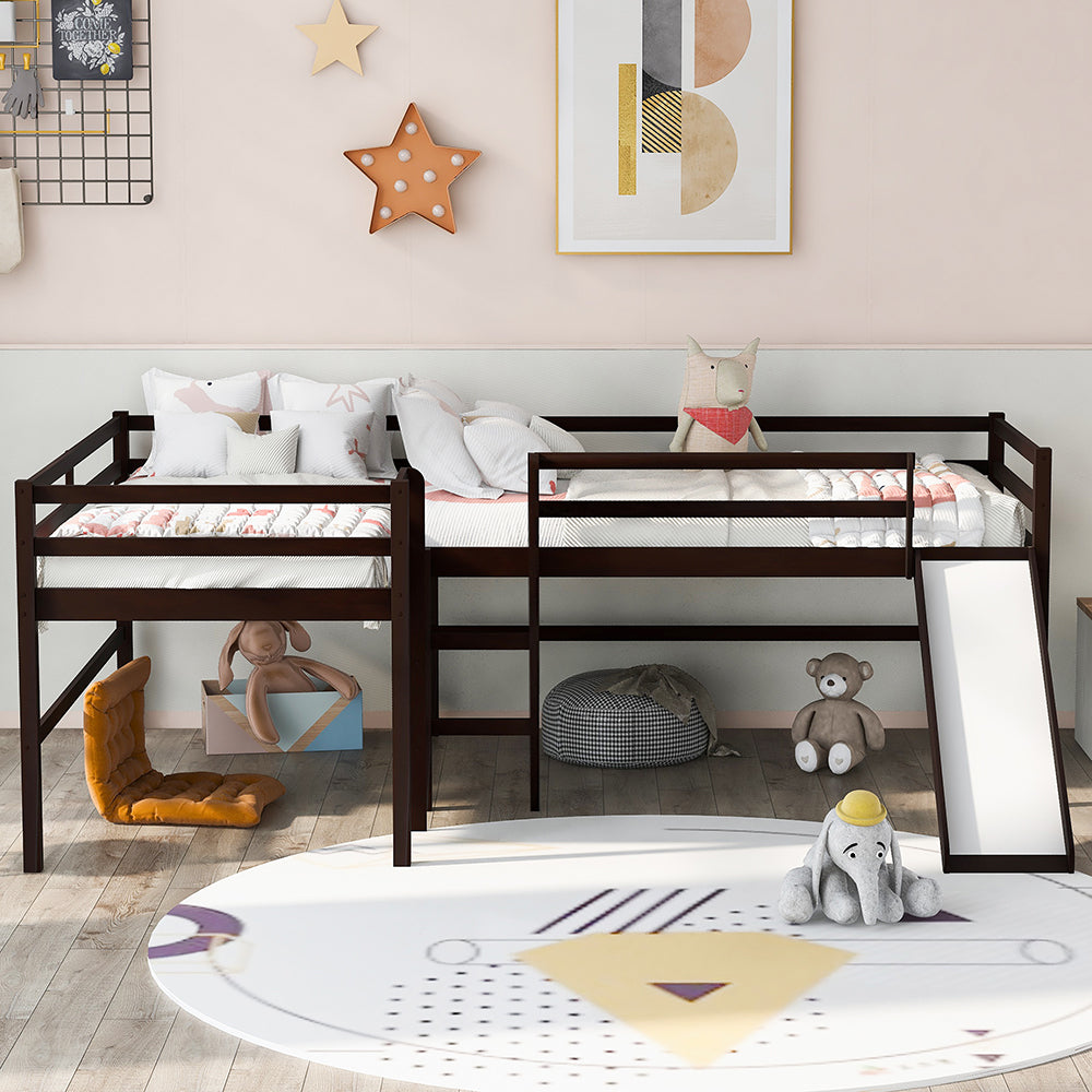 Twin Size L-Shaped Loft Bed with Slide