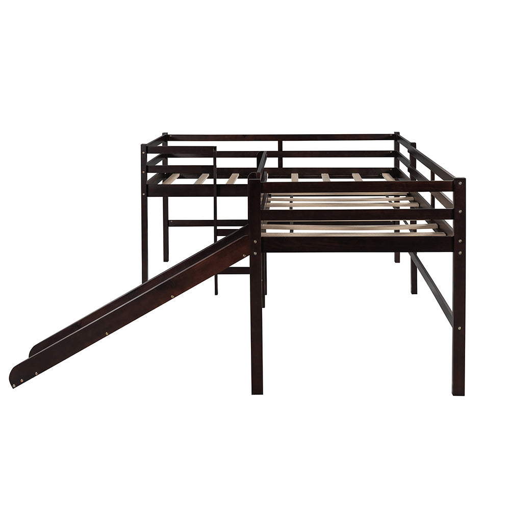 Twin Size L-Shaped Loft Bed with Slide