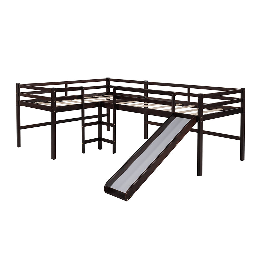 Twin Size L-Shaped Loft Bed with Slide