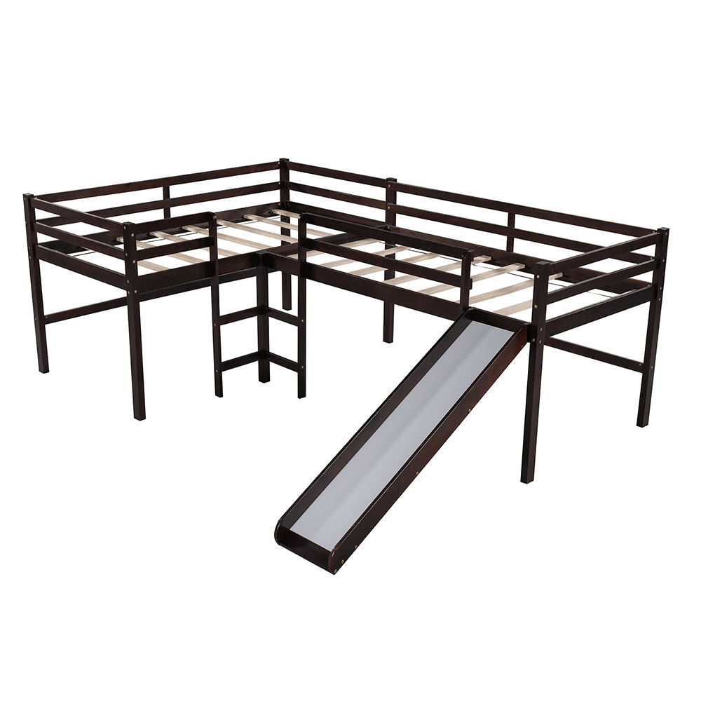 Twin Size L-Shaped Loft Bed with Slide