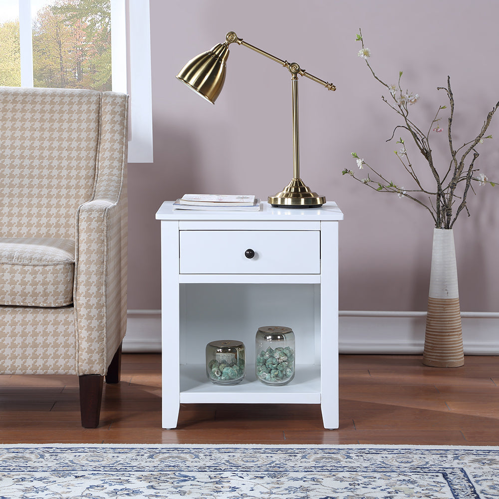 Wood Bedside Table with Drawer