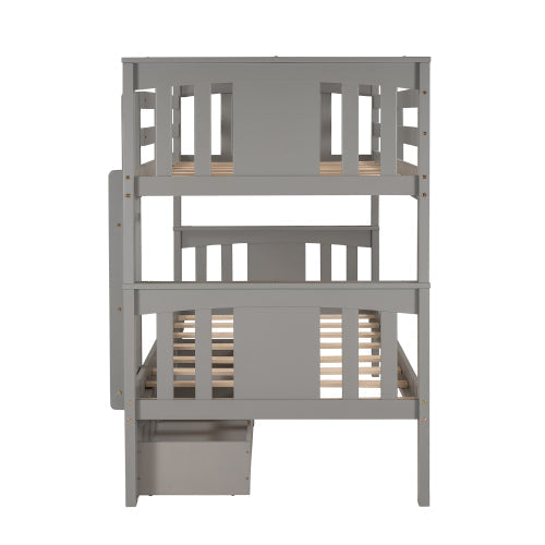 Twin over Twin Bunk Bed with Drawers, Gray