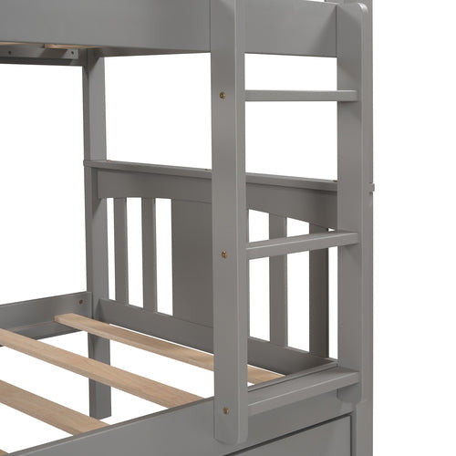 Twin over Twin Bunk Bed with Drawers, Gray