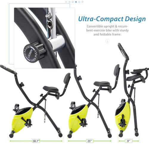 Folding Exercise X-Bike with 10-Level Adjustable Resistance, Yellow